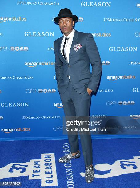 Nick Cannon arrives at the Los Angeles premiere of Amazon Studios' "Gleason" held at Regal LA Live Stadium 14 on July 14, 2016 in Los Angeles,...