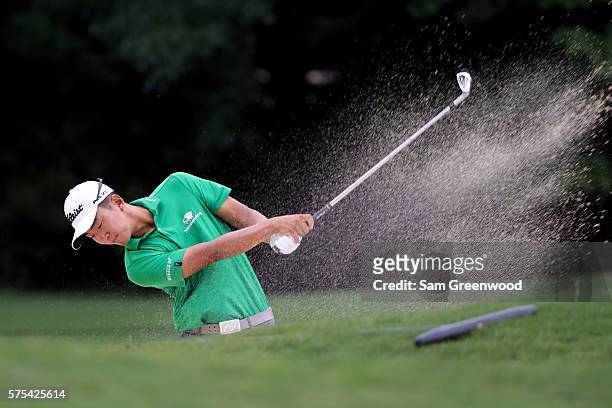 Michael Kim hits off the fifteenth hole during the second round of the Barbasol Championship at the Robert Trent Jones Golf Trail at Grand National...