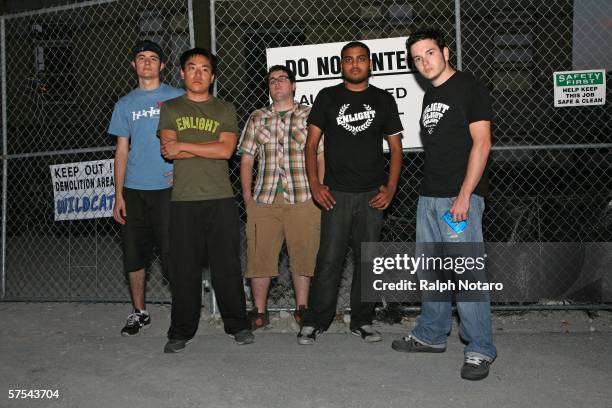 Mirza Begovic, Rob Nobele, Dan Watkins, Khalid Ali, and Nick Dicosta of aNDY pose for photos during day two of Sunfest, Florida's largest music, art,...