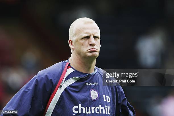 Iain Dowie the Crystal Palace manager looks on before the Coca-Cola Championship Play-Off Semi-Final, First Leg match between Crystal Palace and...
