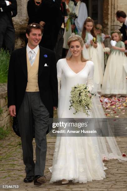 Laura Parker Bowles and Harry Lopes depart from their wedding at St Cyriac's Church, Lacock on May 6, 2006 in Wiltshire, England. 26-year old Laura ,...