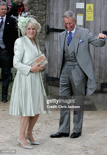 Camilla Duchess of Cornwall and Prince Charles, Prince of Wales arrive for Laura Parker Bowles wedding to Harry Lopes at St Cyriac's Church, Lacock...