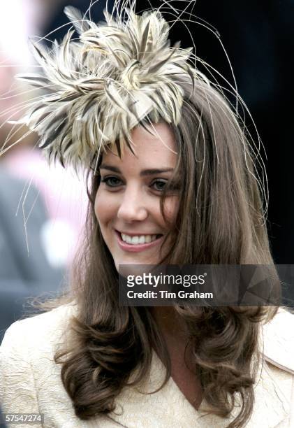 Kate Middleton, girlfriend of Prince William is seen at the wedding of Laura Parker Bowles and Harry Lopes at St Cyriac's Church, Lacock on May 6,...
