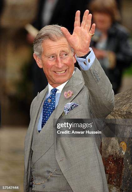 Charles, Prince of Wales arrives for the wedding of Laura Parker Bowles and Harry Lopes at St Cyriac's Church, Lacock on May 6, 2006 in Wiltshire,...