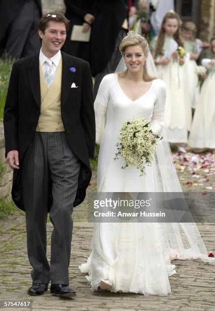 Laura Parker Bowles and Harry Lopes depart their wedding at St Cyriac's Church, Lacock on May 6, 2006 in Wiltshire, England. 26-year old Laura , and...