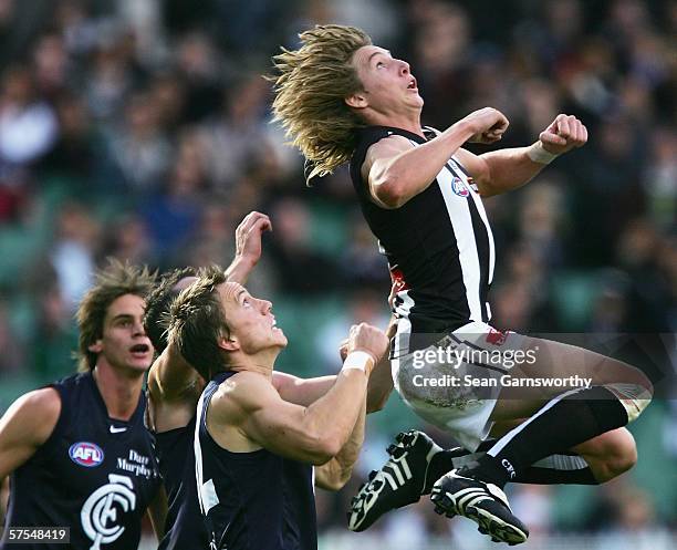 Dale Thomas for Carlton in action during the round six AFL match between the Carlton Blues and the Collingwood Magpies at the Melbourne Cricket...