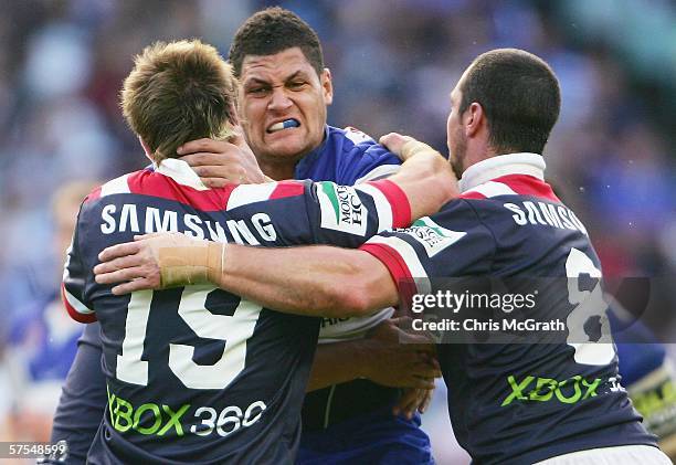 Willie Mason of the Bulldogs is tackled during the round nine NRL match between the Roosters and the Bulldogs played at Aussie Stadium May 7, 2006 in...