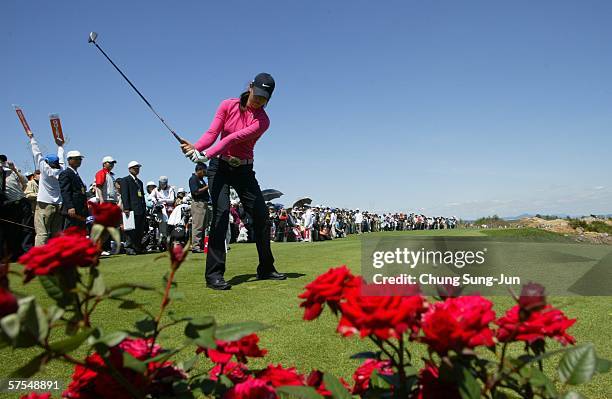 Michelle Wie of USA prepares for her shot during the final round of the SK Telecom Open at Sky 72 Golf Club on May 7, 2006 in Incheon, South Korea....