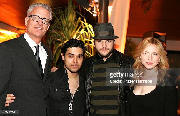Director David Trainer, Wilmer Valderrama, Ashton Kutcher and Laura Prepon pose at the Fox Television 'That 70s Show' wrap party held at Tropicana at...