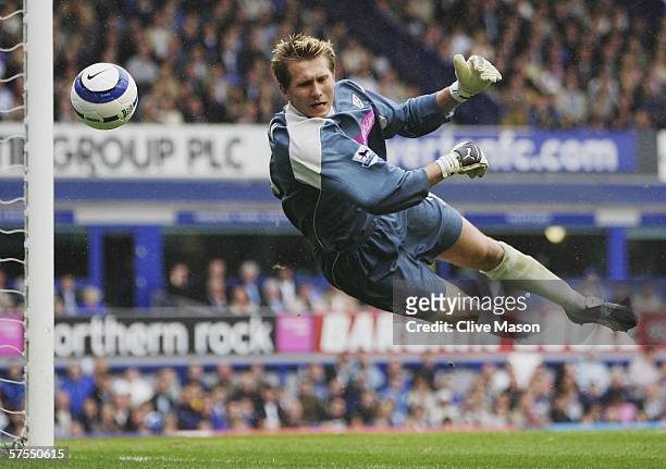 Tomasz Kuszczak of West Bromwich Albion makes a save during the FA Barclays premiership match between Everton and West Bromwich Albion at Goodison...