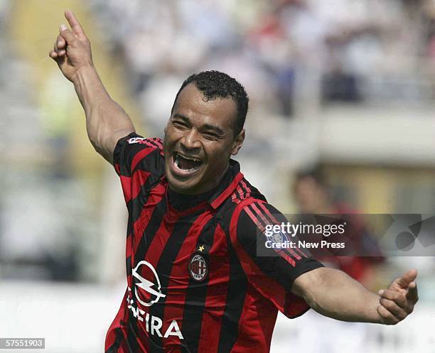 Milan's Cafu celebrates a goal during the Serie A match between Parma and AC Milan at the Ennio Tardini stadium, May 7, 2006 in Parma Italy.