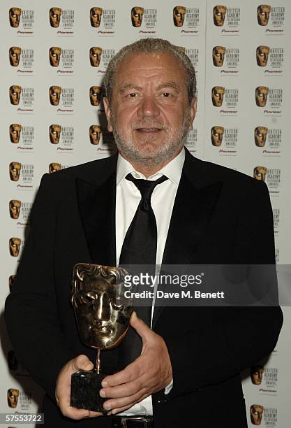 Sir Alan Sugar poses in the Awards Room with the Feature Award for "The Apprentice" at the Pioneer British Academy Television Awards 2006 at the...