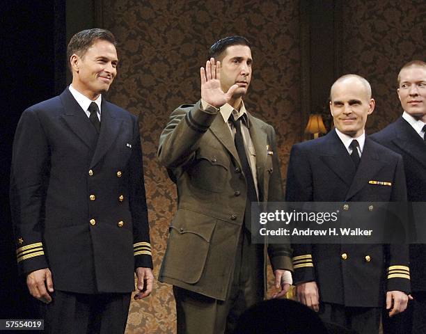 Tim Daly, David Schwimmer and Zeliko Ivanek during the curtain call at the Broadway Opening of "The Caine Mutiny Court-Martial" on May 7, 2006 in New...