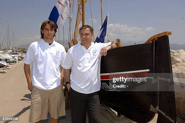 Split, CROATIA : A picture taken 27 May 2005 in Split shows Niko Kranjcar , young Hajduk Split midfielder, and his father Zlatko , Croatia's national...