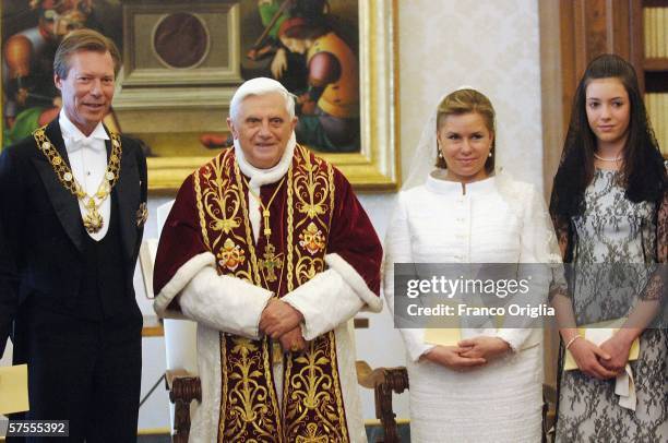 Pope Benedict XVI meets Grand Duke Henri of Luxemburg, Grand Duchess Maria-Teresa of Luxemburg and Princess Alexandra at his private library, May 8...