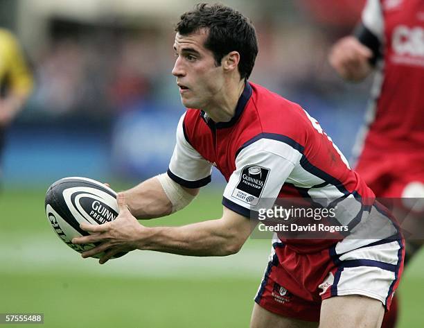 Haydn Thomas of Gloucester passes the ball during the Guinness Premiership match between Gloucester and London Wasps at Kingsholm on May 6, 2006 in...