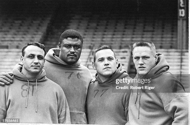 Portrait of four New York Giants football players, late 1950s or early 1960s. They are, from left, Andy Robustelli, Rosey Grier, Dick Modzelewski,...