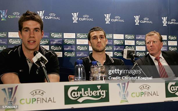 Chris Riggott of Middlesbrough FC, Stuart Parnaby of Middlesbrough FC and Middlesbrough FC manager and newly-appointed England manager Steve McClaren...