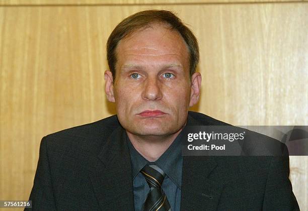 Self-confessed cannibal Armin Meiwes awaits the verdict in his retrial for murder, on 09 May 2006 at court in Frankfurt, Germany. In the case that...