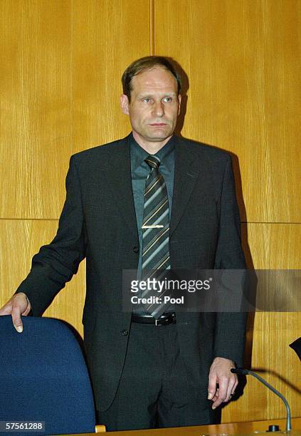 Self-confessed cannibal Armin Meiwes awaits the verdict in his retrial for murder, on 09 May 2006 at court in Frankfurt, Germany. In the case that...
