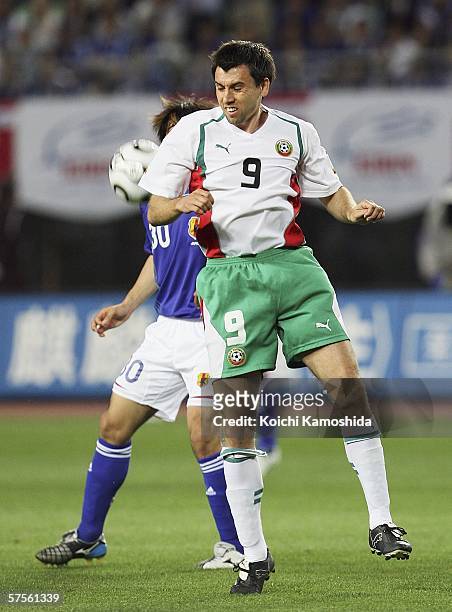 Yuki Abe of Japan and Svetoslav Todorov of Bulgaria fight for the ball during the Kirin Cup Soccer 2006 friendly match between Japan and Bulgaria at...