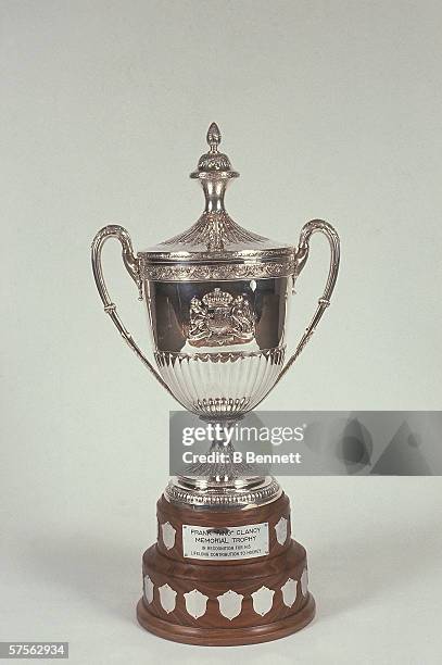 Studio shot of the King Clancy Memorial Trophy, named after former NHL hockey player, coach, and referee Francis M. 'King' Clancy and awarded...