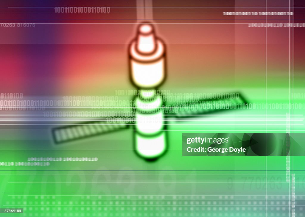 Blurred computer icon of a satellite with numbers superimposed