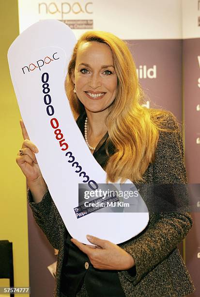 Special guest Jerry Hall attends the launch of the National Association for People Abused in Childhood's national support line, formally opened by...