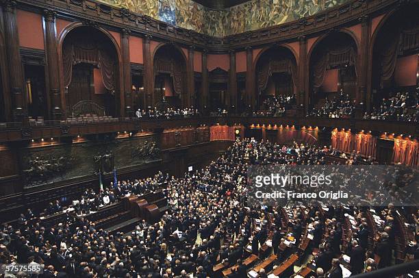 Centre-Left deputies celebrate after the election of Giorgio Napolitano as the new President of the Republic at the Italian Parliament May 10, 2006...