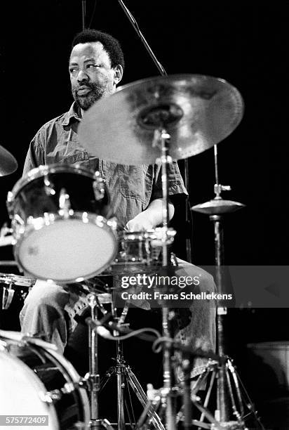 South African drummer Louis MOHOLO performs on October 9th 1992 at the BIM huis in Amsterdam, Netherlands.