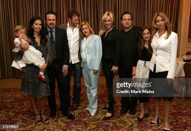 Courteney Cox Arquette, holding daughter Coco Riley Arquette, husband David Arquette, Thomas Jane, wife Patricia Arquette, Alexis Arquette, Richmond...