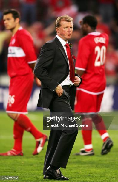 Middlesbrough FC manager and newly-appointed England manager Steve McClaren stands dejected after they lost the UEFA Cup final against Sevilla FC on...