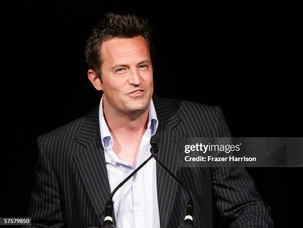 Actor Matthew Perry speaks onstage at the AFI Associates luncheon honoring Hollywood's Arquette family with the 6th Annual "Platinum Circle Award"...