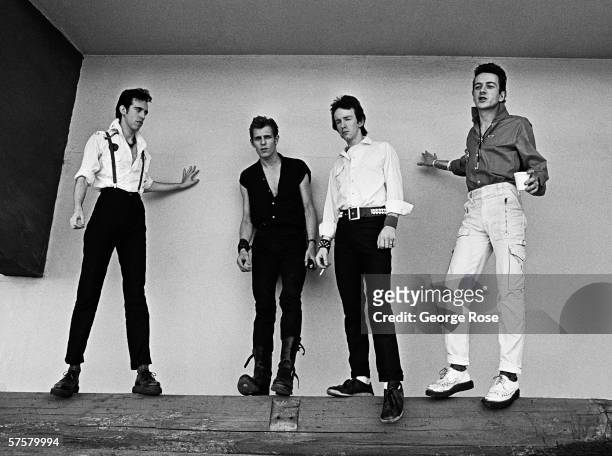 The British punk rock band The Clash Mick Jone, Topper Headon, Paul Simonon, Joe Strummer take time for a 1979 portrait session during a stop on the...