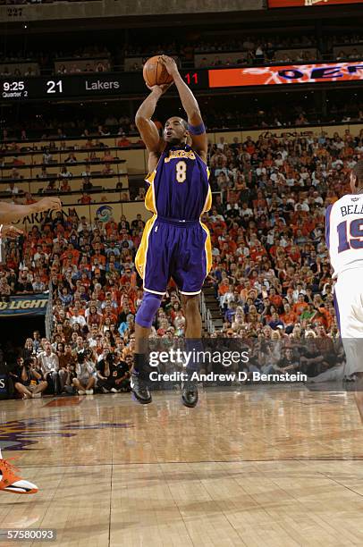 Kobe Bryant of the Los Angeles Lakers shoots against the Phoenix Suns in game seven of the Western Conference Quarterfinals during the 2006 NBA...
