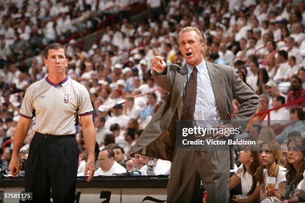 Head Coach of the Miami Heat Pat Riley leads his team against the New ...