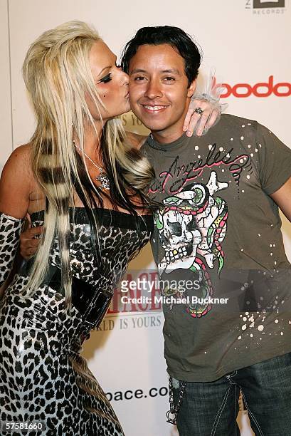 Christine Dolce, queen of Myspace.com and actor Efren Ramirez arrive at the Scarface: The World is Yours Video Game Launch Party at the Vangaurd on...