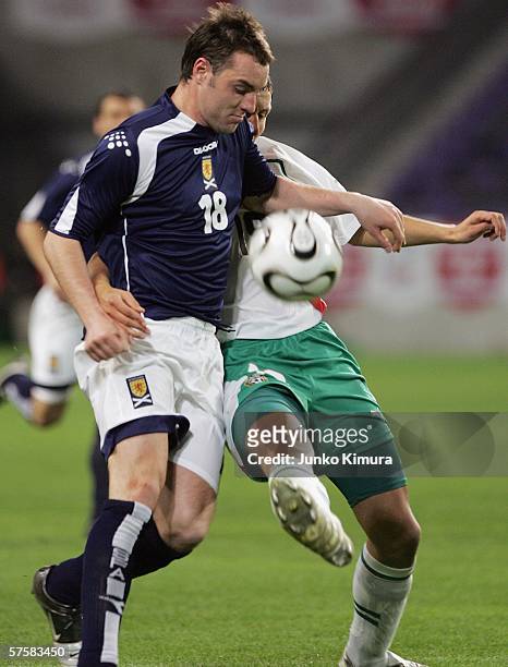 Kris Boyd of Scotland in action during the Kirin Cup Soccer 2006 match between Scotland and Bulgaria at the Kobe Wing Stadium on May 11, 2006 in...