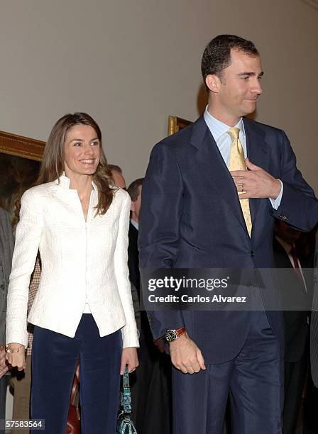 Crown Prince Felipe of Spain and Princess Letizia attend the Post Grade Grants Ceremony, hosted by Caja Madrid Bank, at Real Academia de Bellas Artes...