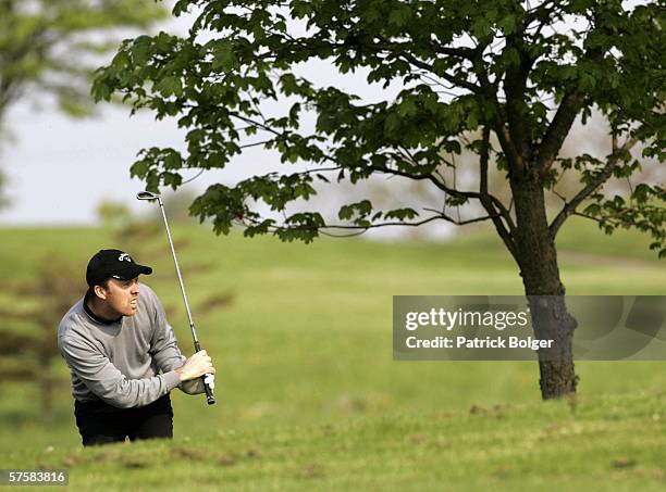 Dave Power of England, representing Tralee, watches his second shot on the first hole during the Glenmuir, Club Professional Championship, Regional...