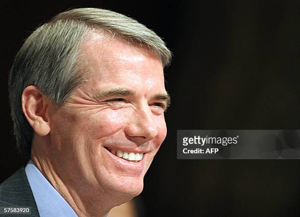 Washington, UNITED STATES: Robert Portman smiles during questioning by members of the US Senate Budget Committee 11 May, 2006 on Capitol HIll in...