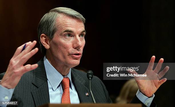 Robert Portman, the nominee for the position of director of the Office of Management and Budget, testifies during his confirmation hearing on Capitol...