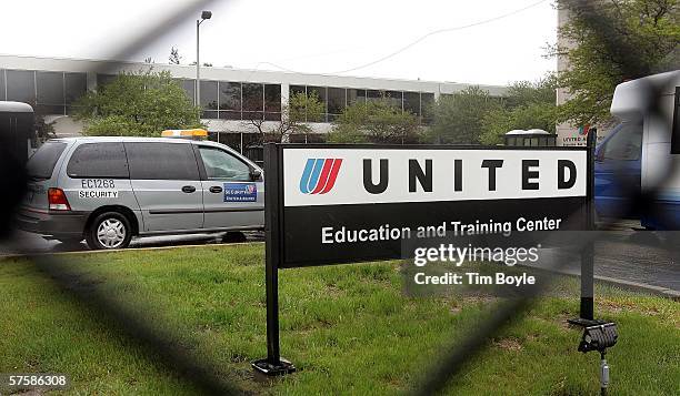 Security van is seen through security fencing near the Education and Training Center at United Airlines' UAL corporate headquarters May 11, 2006 in...
