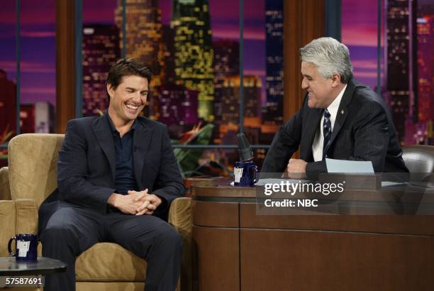 In this handout photo provided by NBC, actor Tom Cruise shares a laugh with host Jay Leno during an appearance on "The Tonight Show With Jay Leno"...