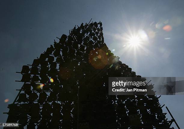 The fountain "Schoener Brunner" is pictured surrounded with seats of a stadium on May 12, 2006 in Nuremberg, Germany. The artwork with the name "Auf...