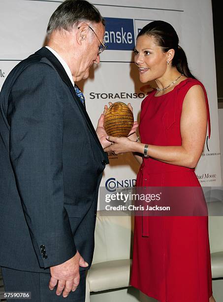 Ingvar Kamprad, founder of IKEA, is seen being presented the Lifetime Achievment Award by Princess Victoria of Sweden at the Swedish Chamber of...