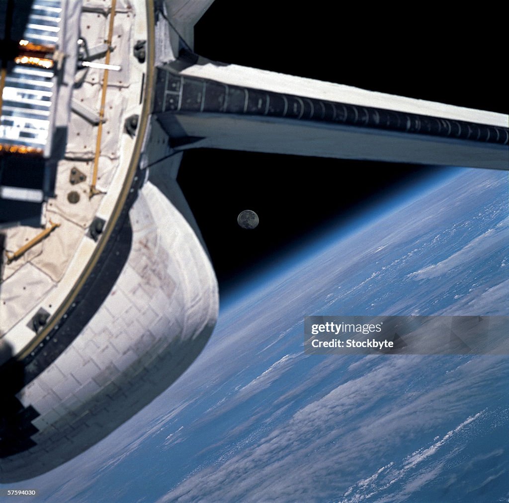 Close-up of a space craft in orbit