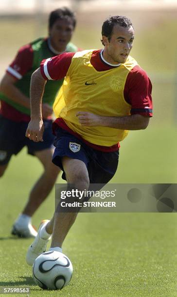 United States national soccer player Landon Donovan practices during the second day of their World Cup training camp at SAS Soccer Park 12 May in...