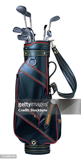 golf clubs in a leather golf bag - golf bag stock pictures, royalty-free photos & images