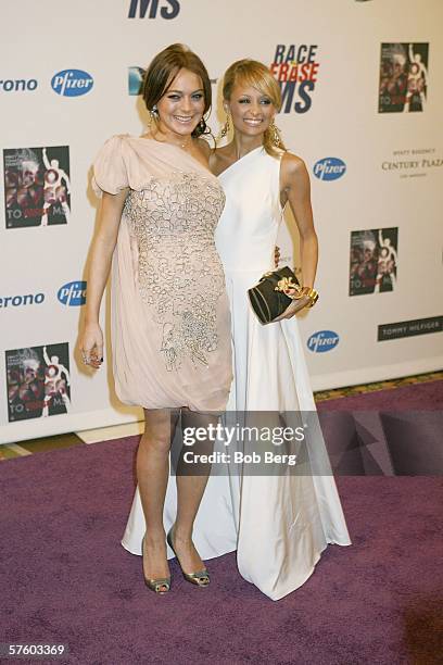 Lindsay Lohan and Nichole Richie arrive at the 13th Annual Race to Erase MS "Disco Fever"at Hyatt Regency Century Plaza on May 12, 2006 in Los...